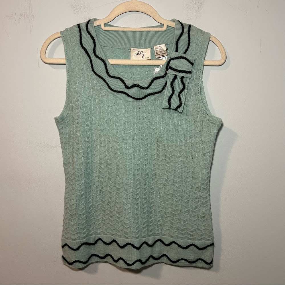 Milly Mint Green & Black Cashmere Blend Sleeveless Sweater Vest Size Medium